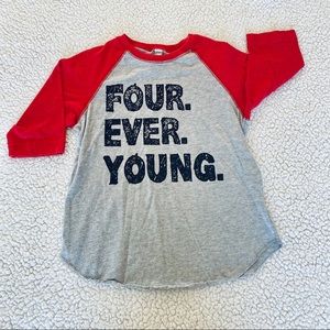 Unisex four ever young baseball tee